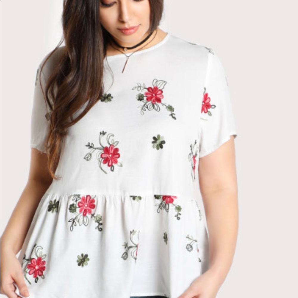 SHEIN Flower Embroidered Smock Top